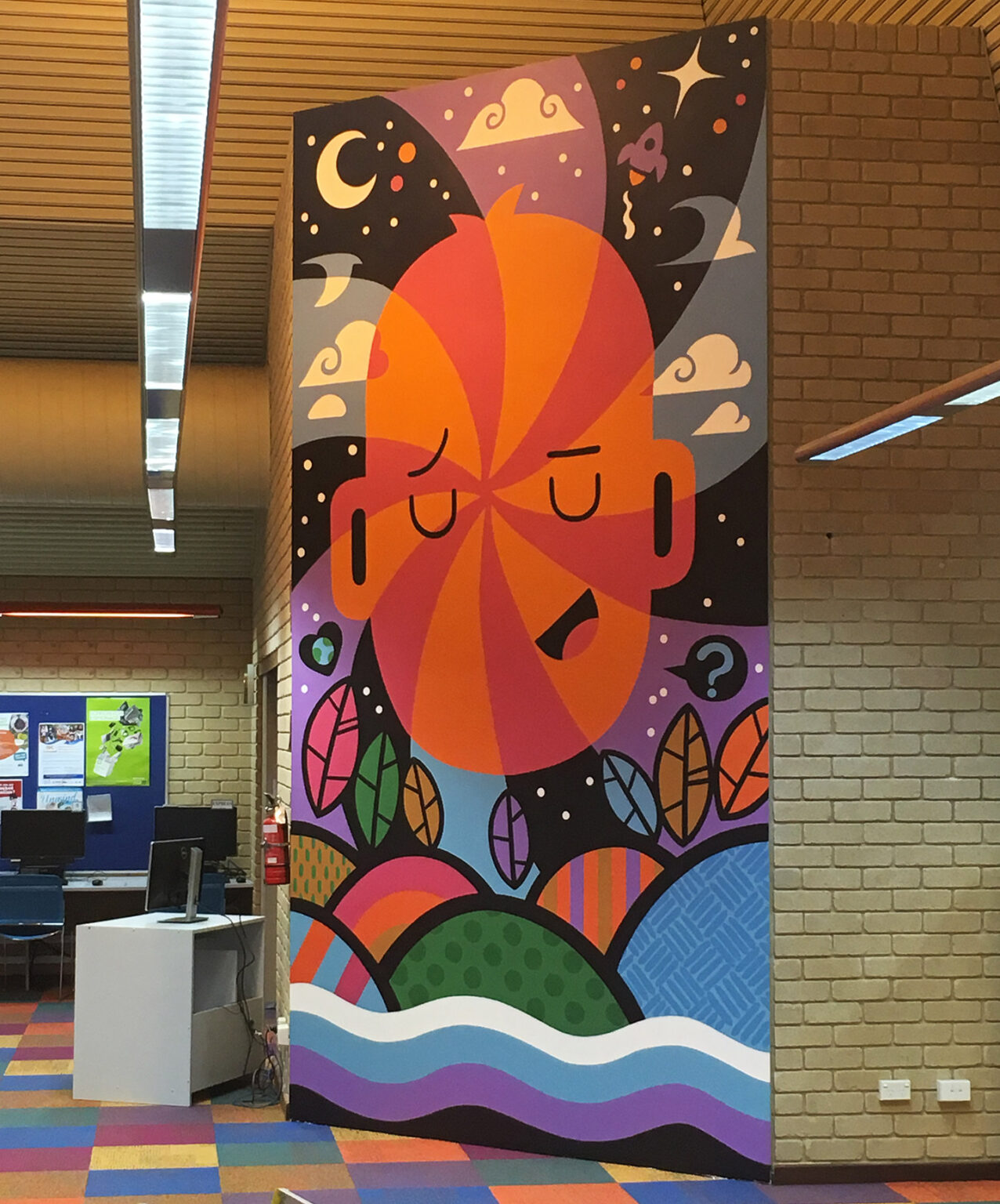 Design and painting by Darren Hutchens - Internal wall murals of the Bentley Library Hub